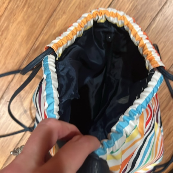 RAINBOW striped BAG drawstring backpack 12”x 15” blue lining polyester new light - Picture 4 of 9